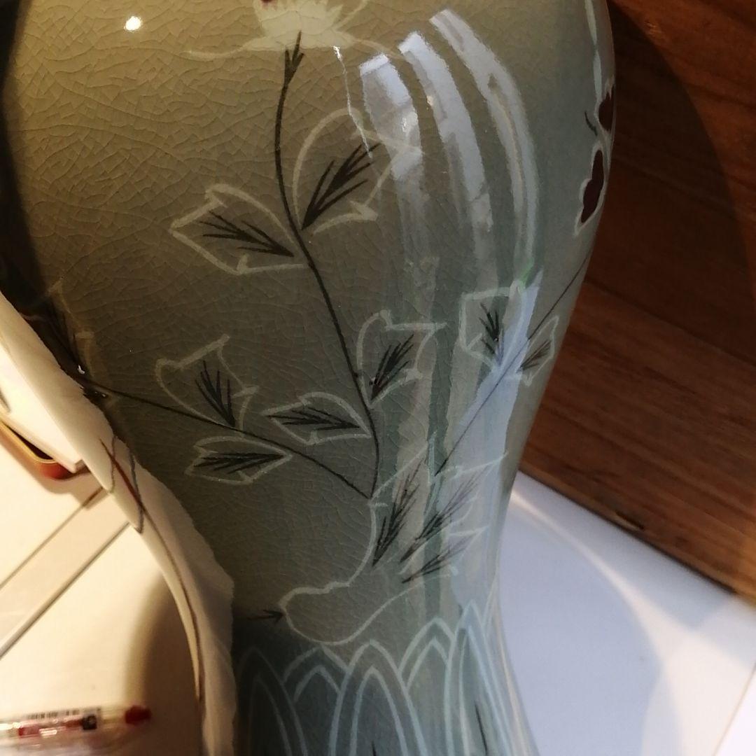 青磁壺 花瓶 色絵アンティーク？骨董？ 青磁壺 花瓶 色絵アンティーク