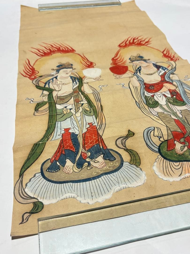 日月天尊御影」彩色木版刷 1枚|日天 月天 仏画 仏教