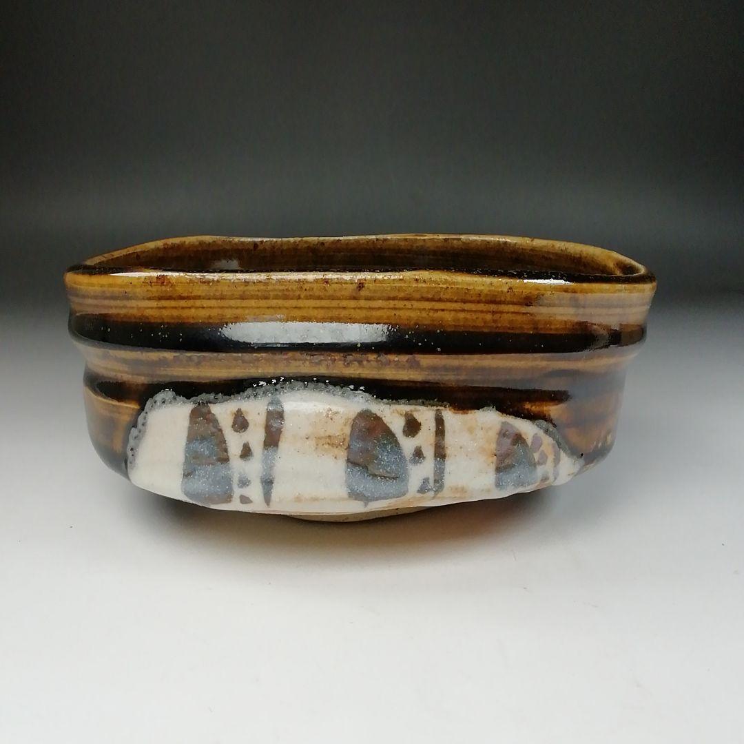 T114 茶碗 『織部 茶碗』『鵬窯 青木鵬磨』 共箱 抹茶碗 茶道具