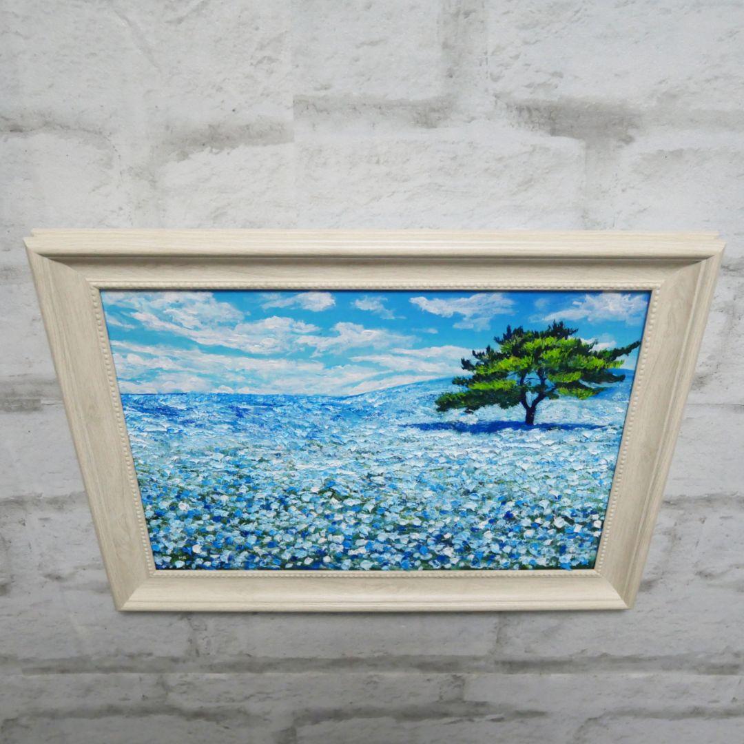 油絵 油彩 油彩画 絵画【ネモフィラの丘】