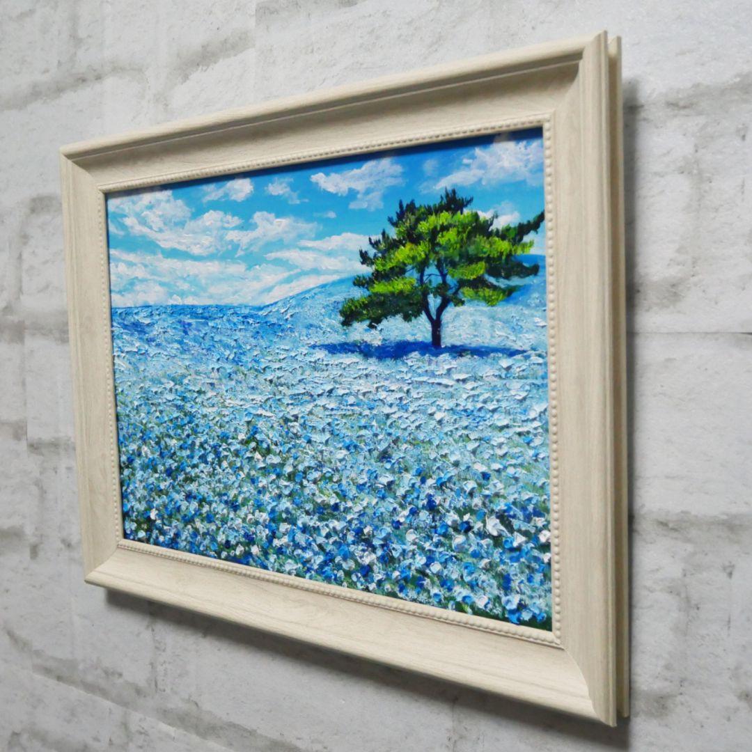 油絵 油彩 油彩画 絵画【ネモフィラの丘】
