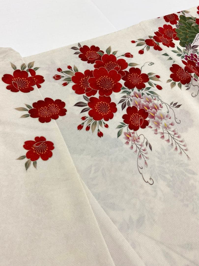 振袖 仮絵羽 舞台衣装 金彩 銀通し 牡丹 鶴 正絹 未仕立て品 八