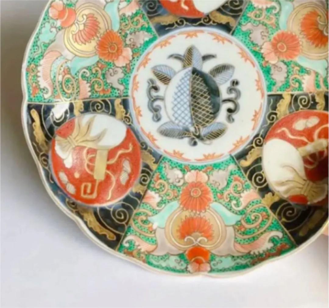 古い伊万里赤絵九谷焼香炉/江戸唐子狛犬薩摩十字角福小槌三足耳付/瓔珞