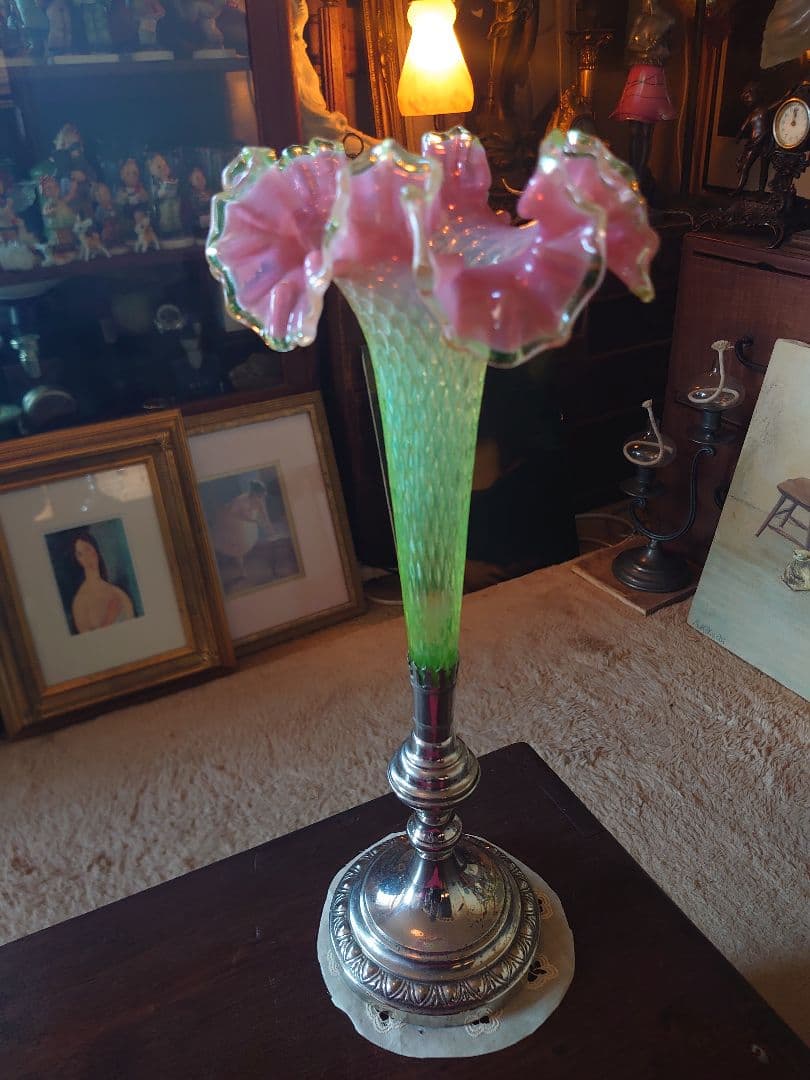 売約済」フランス1890s'ヴィクトリアンクランベリー ヴァセリンSP花器