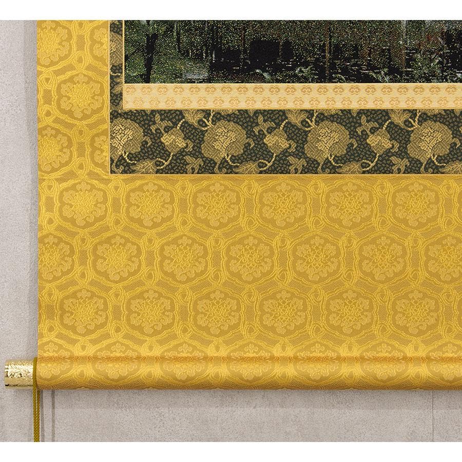 掛軸 西陣織 金糸織物「金閣寺 般若心経」掛軸 有馬頼底箱書き - メルカリ