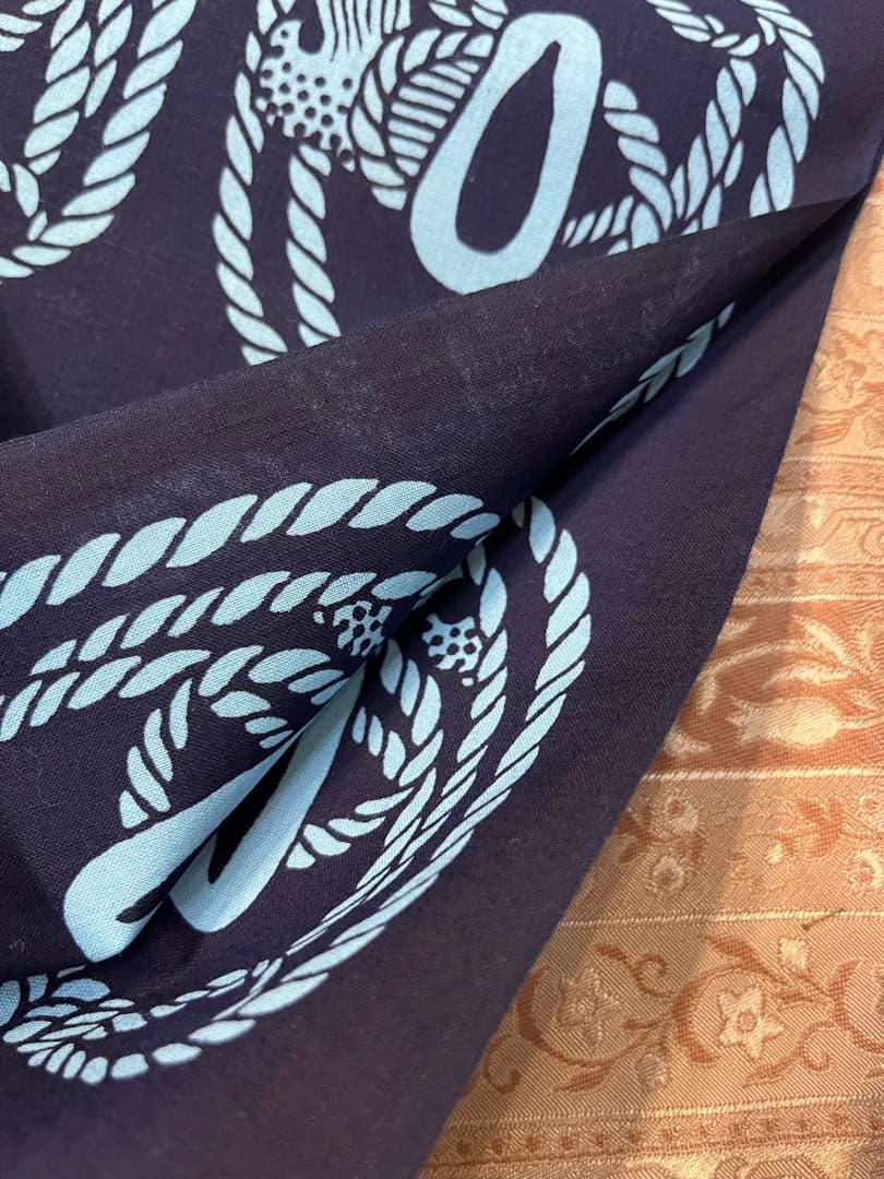 紺　白　綱　刀の鍔　本染　浴衣　反物