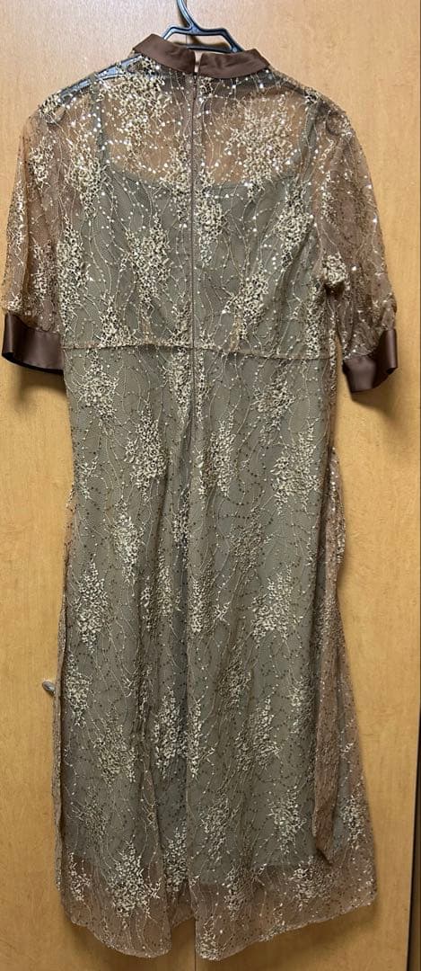 【LEJA】配色パイピングレーススパンコール刺繍パフスリーブフレアドレス