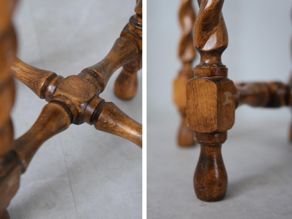 英国アンティーク木製ワインテーブル/サイドテーブル/丸机/飾り棚(90-99)