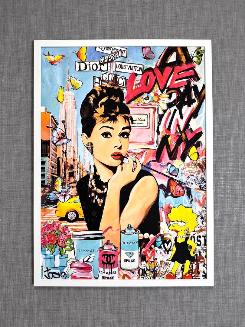 No.170フレーム付きキャンバスアート　ヘプバーン　オマージュアート