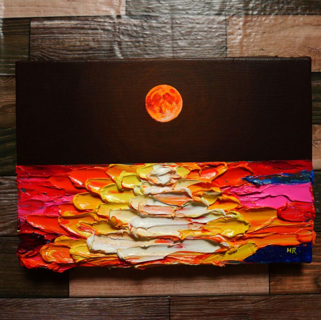 油絵 絵画 【オレンジの満月】