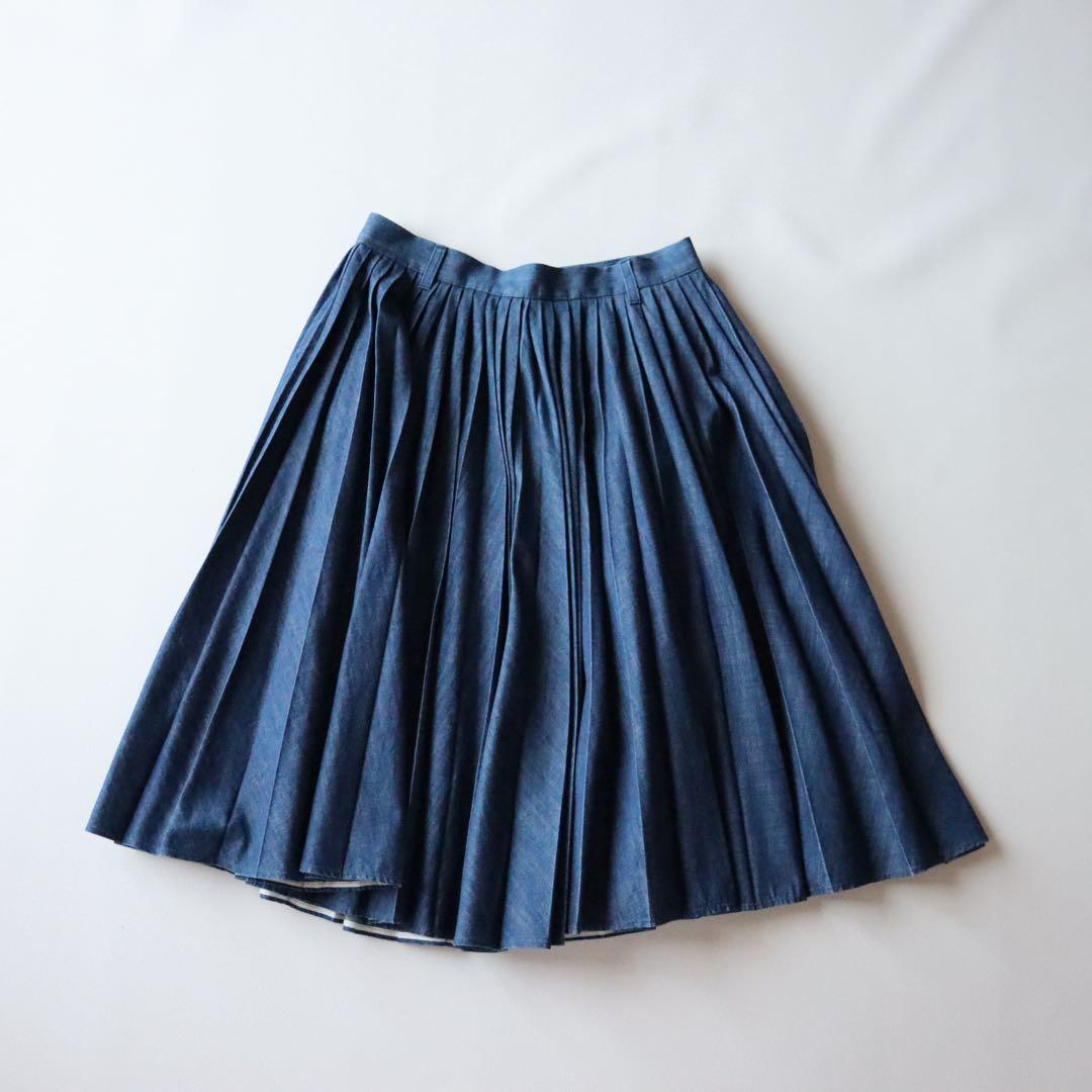 5046【極美品】45R モンプチデニムプリーツスカート デニム フレアスカート
