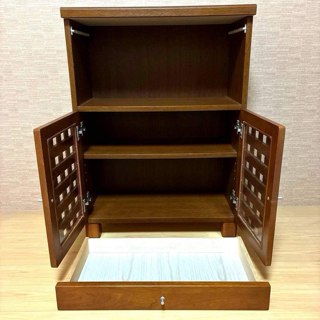 ASKA 格子扉 木製キャビネット 電話台