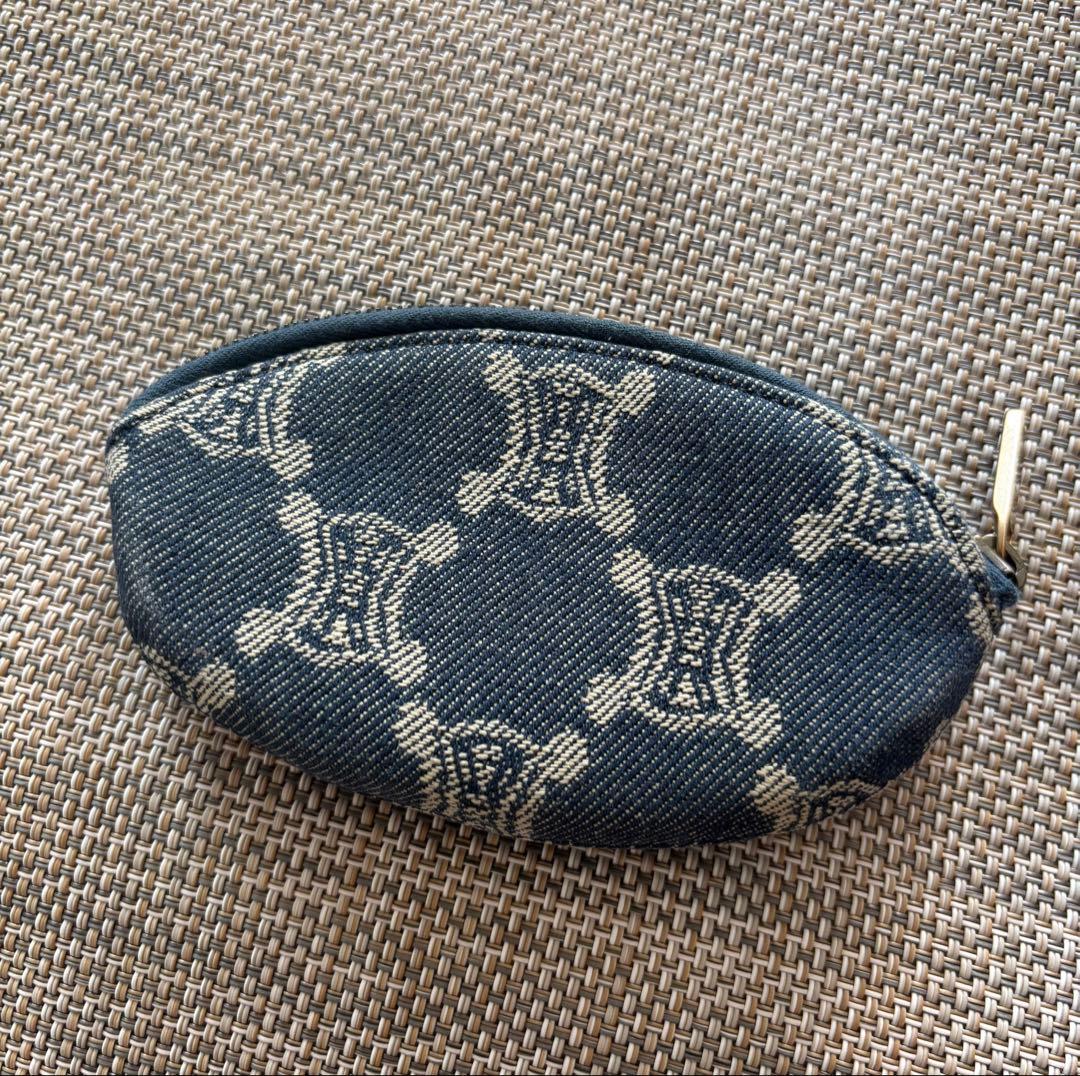 セリーヌCELINE デニム 本革ケース キーリング付き小銭入れ