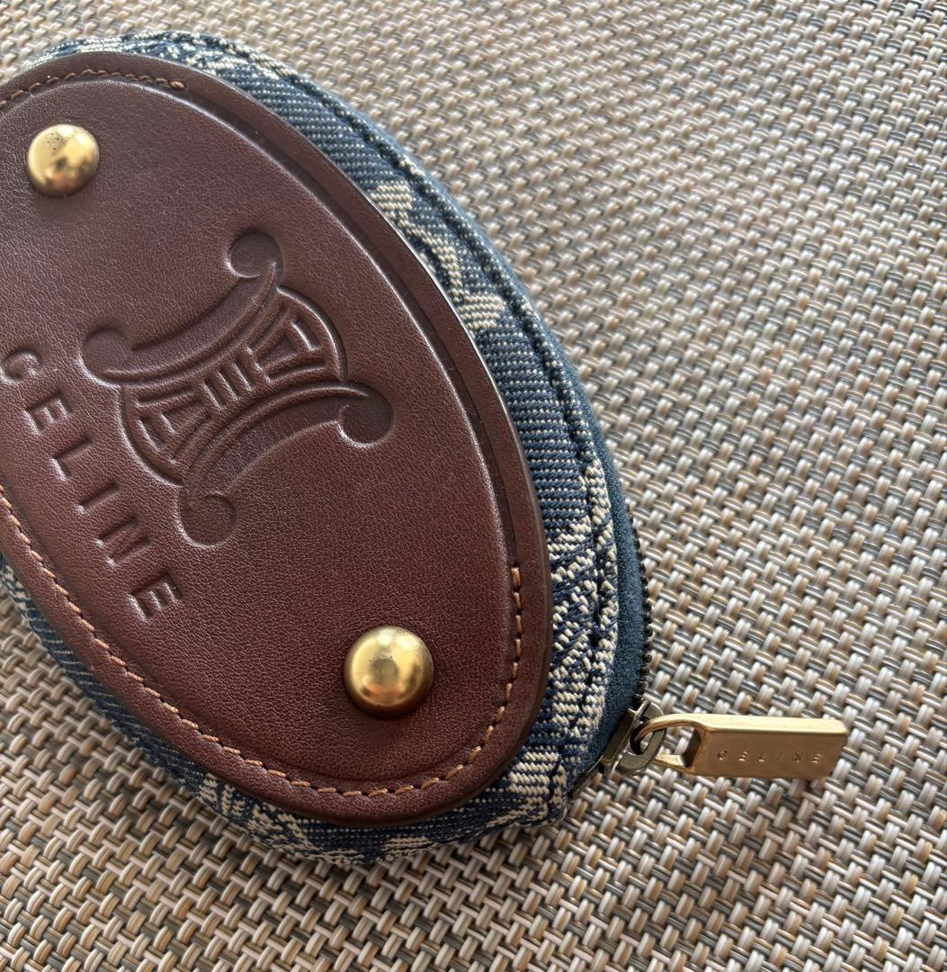 セリーヌCELINE デニム 本革ケース キーリング付き小銭入れ