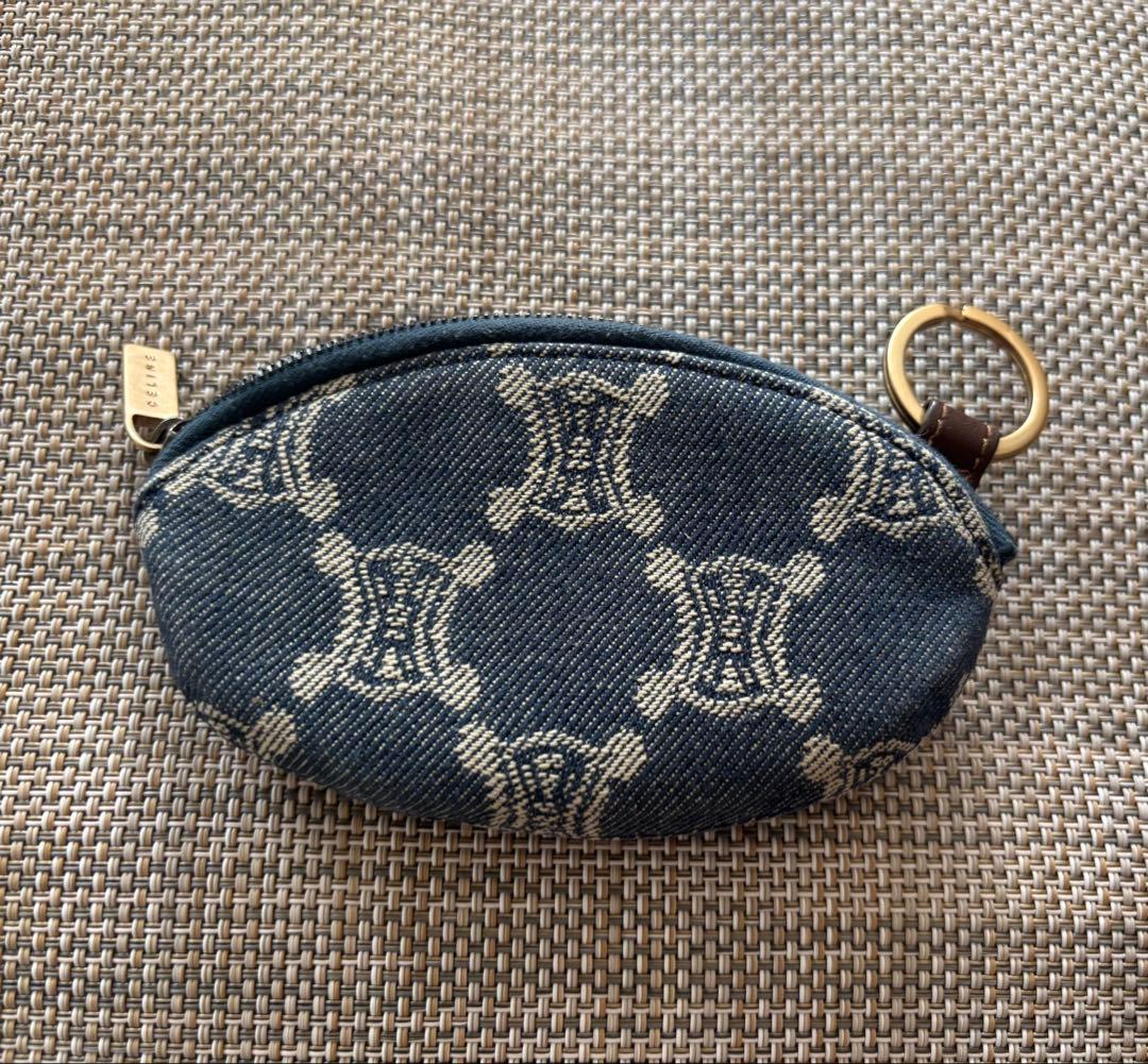 セリーヌCELINE デニム 本革ケース キーリング付き小銭入れ