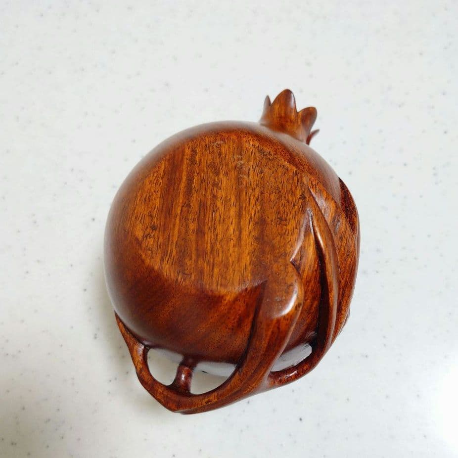 未使用】 柘榴 瓜 唐木 合子 木彫工芸品 小物入れ 置物 香合 小物入れ