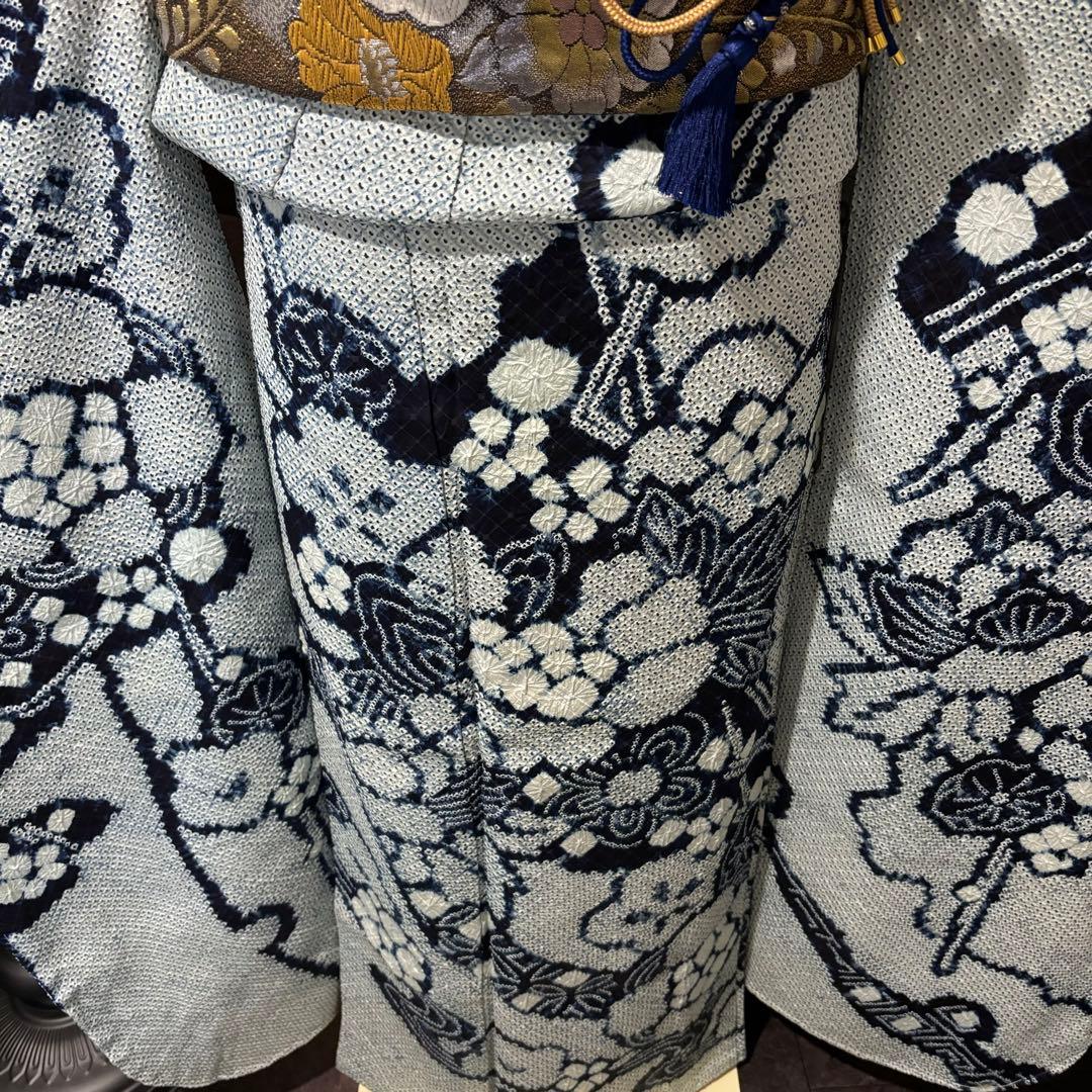 人間国宝 最高級 作家物 藍染 証紙 本疋田 総絞り 振袖 フルセット