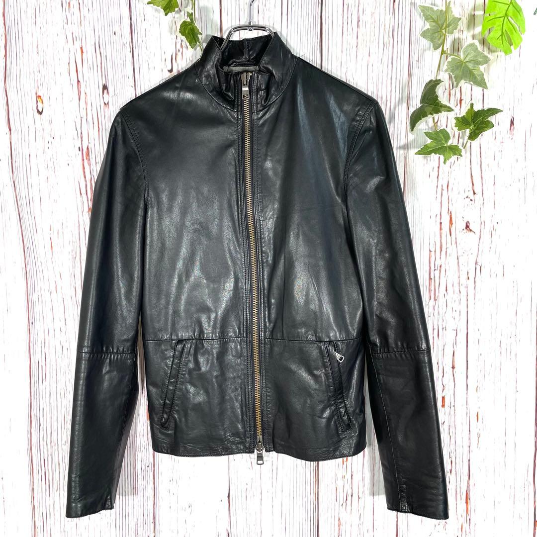 美品】アルマーニエクスチェンジレザージャケット シングル 黒 金属