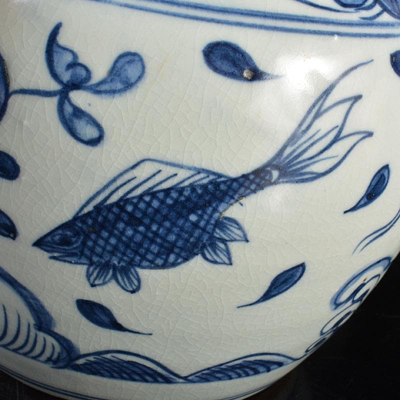 中国 青花 花卉魚波文瓶 壷 N R5755