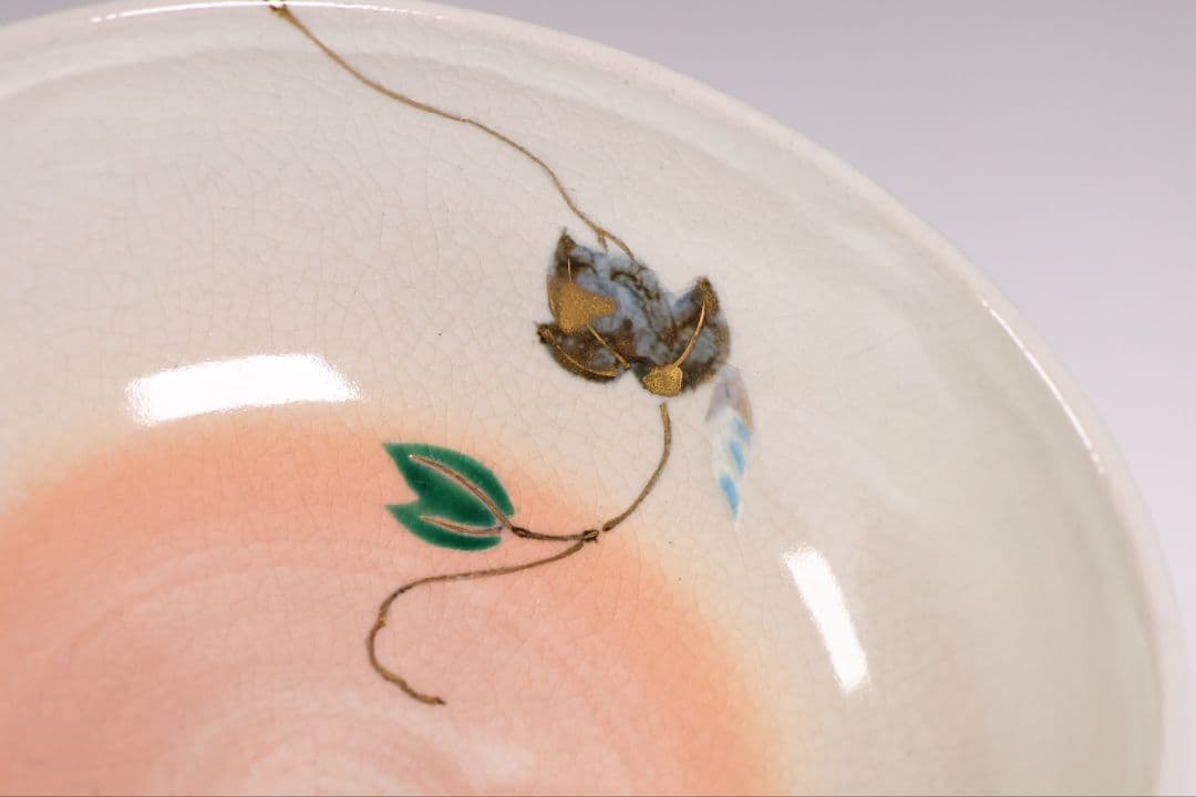 茶道具 中村秋峰 乾山写 朝顔絵 茶碗 平茶碗 共箱 共布 陶芸 京焼