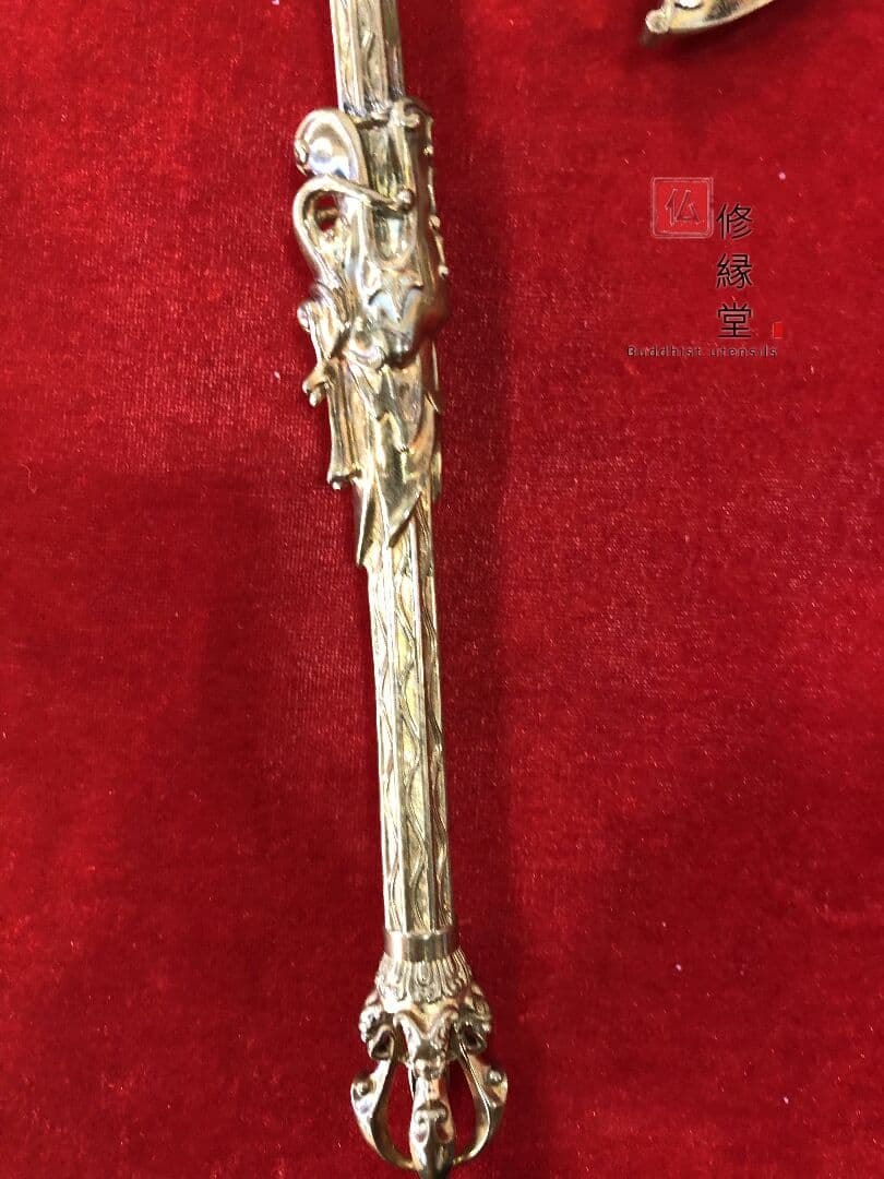 密教法具 法器 斧 チベット伝 鉞刀斧 真鍮製 32.5cm