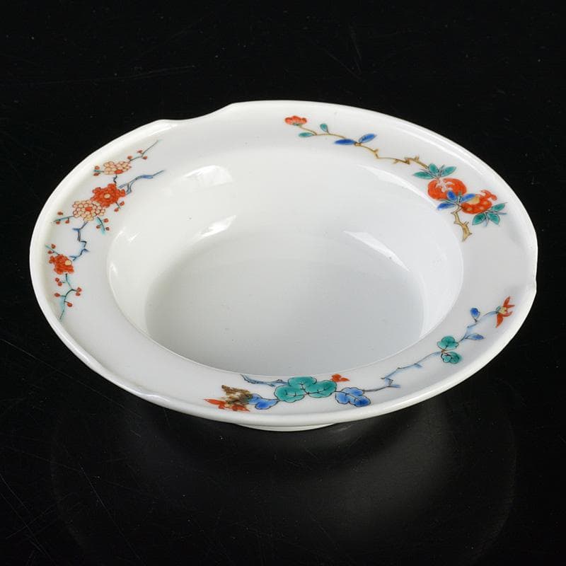 有田焼　人間国宝　十三代酒井田柿右衛門作　染錦　柘榴梅文　灰皿　共箱　C6012