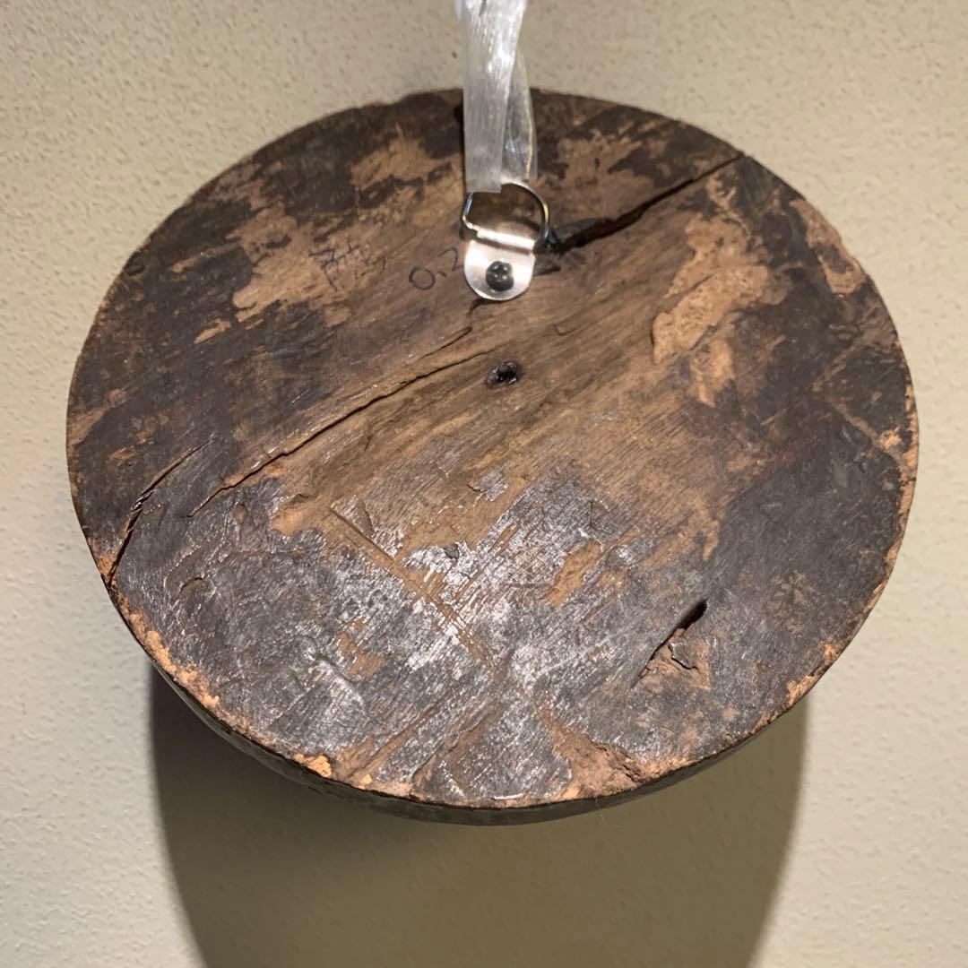 李朝　アンティーク　漆工　一木彫　　陰陽　壁掛け