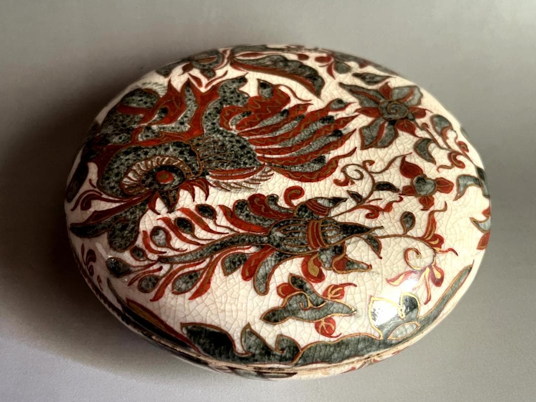 蓋物□明代 呉須赤絵 喰籠 鳳凰 瑞鳥 貫入 果盒 五彩 古玩 極上品 骨董