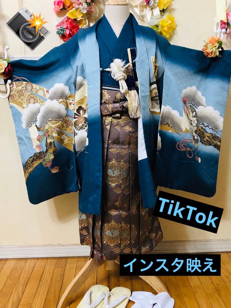 七五三五歳フルセット‼️Blue暈し⭐︎鷹凛々しい⭐︎金蘭袴煌びやか極めてる⭐︎逸品