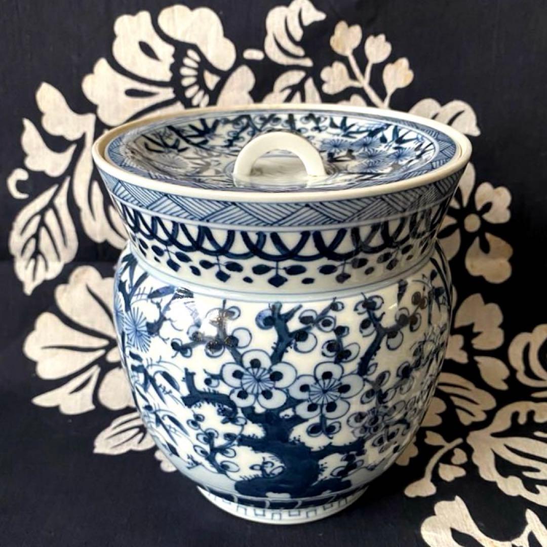 京焼　平安　西村徳泉　紫翠窯　茶道具・水指し　染付　松竹梅吉祥紋様　祥瑞 京焼 平安 西村徳泉 紫翠窯 茶道具・水指し 染付 松竹梅吉祥紋様