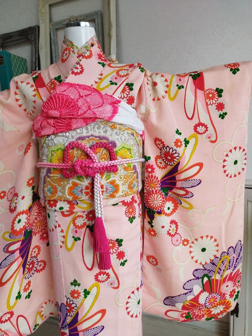 専用です☆アンティーク薄ピンクの着物と帯小物セット☆七五三　ハーフ成人式