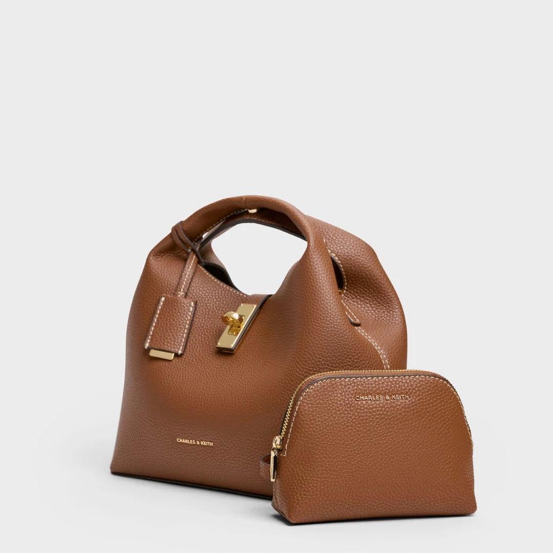 Chance チャンス メタリックアクセントバケットバッグ - チョコレート