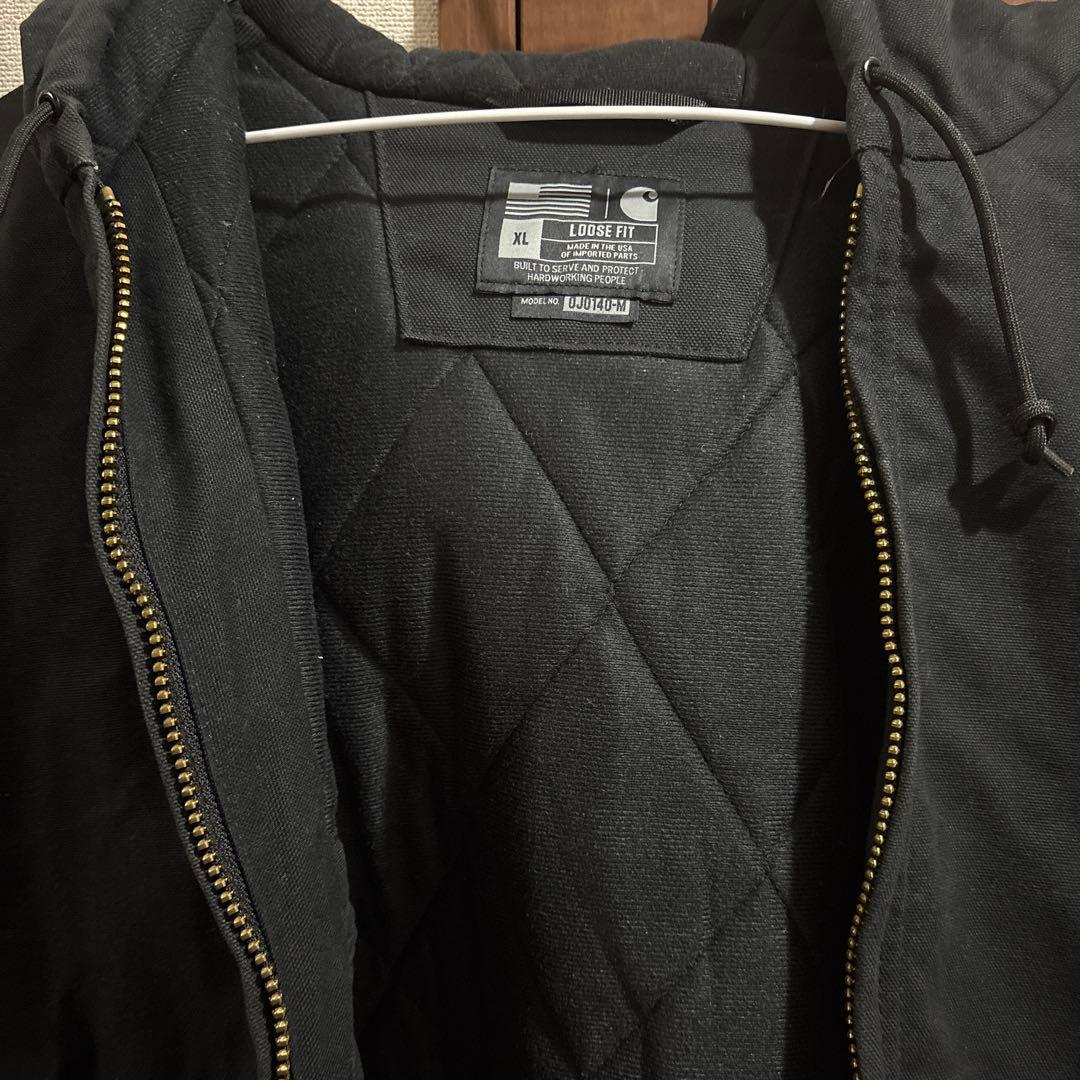 カーハート ダックキルティングフードジャケットアクティブジャケット　ブラック