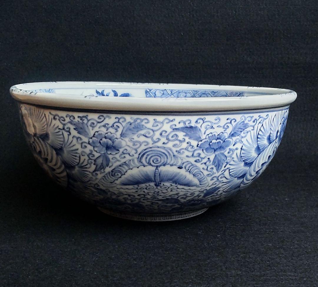 古伊万里　染付　大鉢　線描き