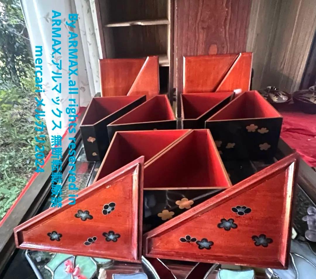 2213様感謝‼️総欅JAPAN蒔絵梅六点大名道具絵替り組