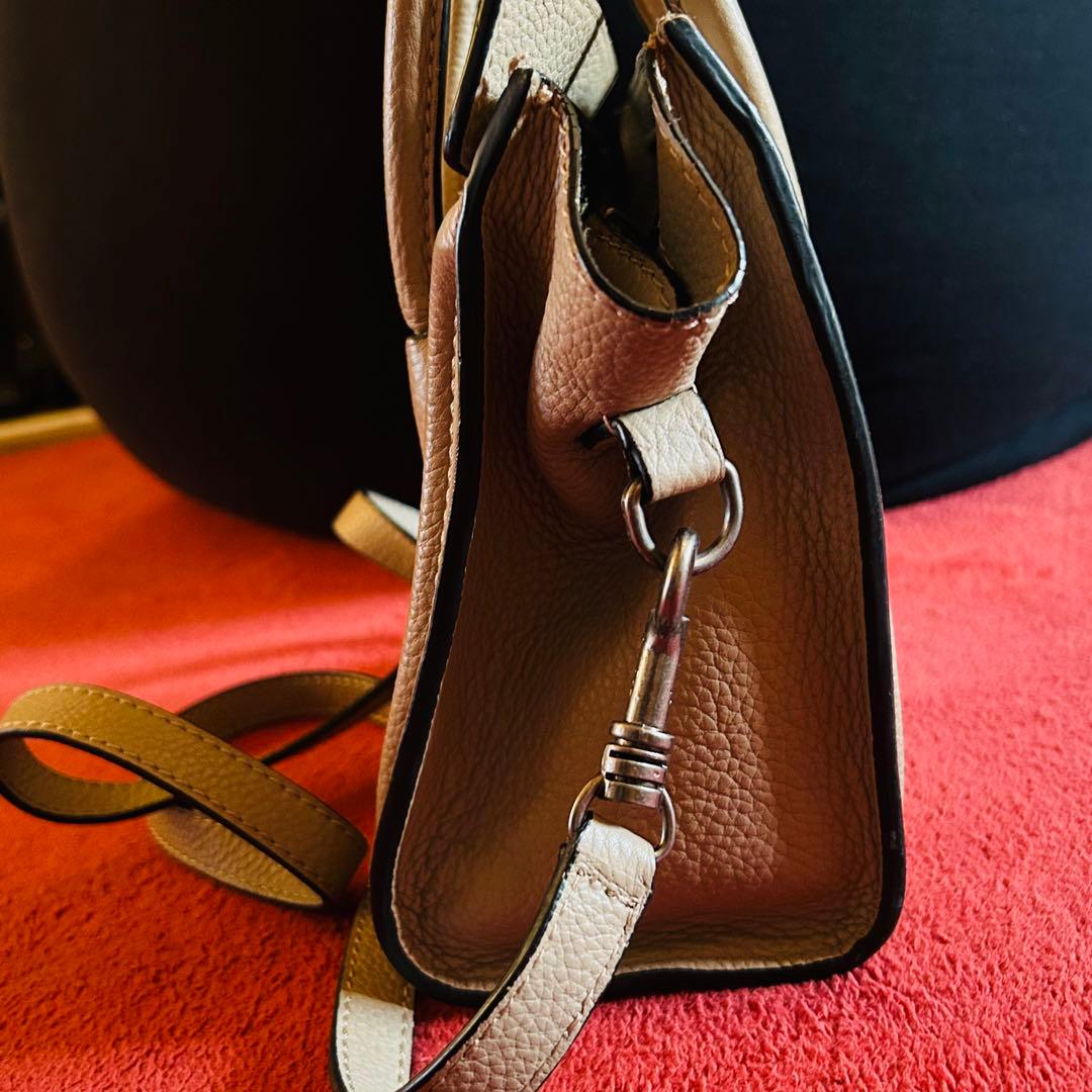 グレー レザー ハンドバッグ ショルダー付 ラゲージナノ ショッパー ベージュ