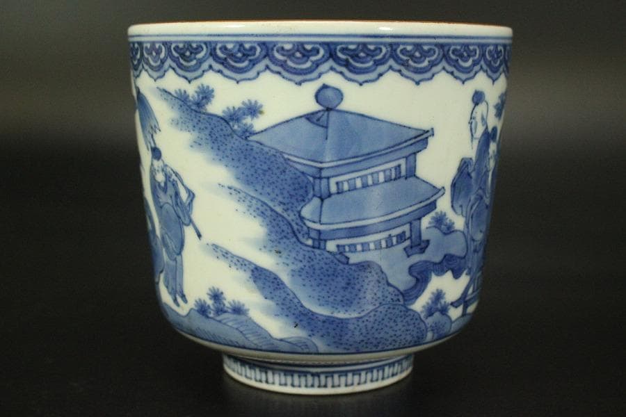 中国美術 碗 人物風景文様 染付(メ1708)