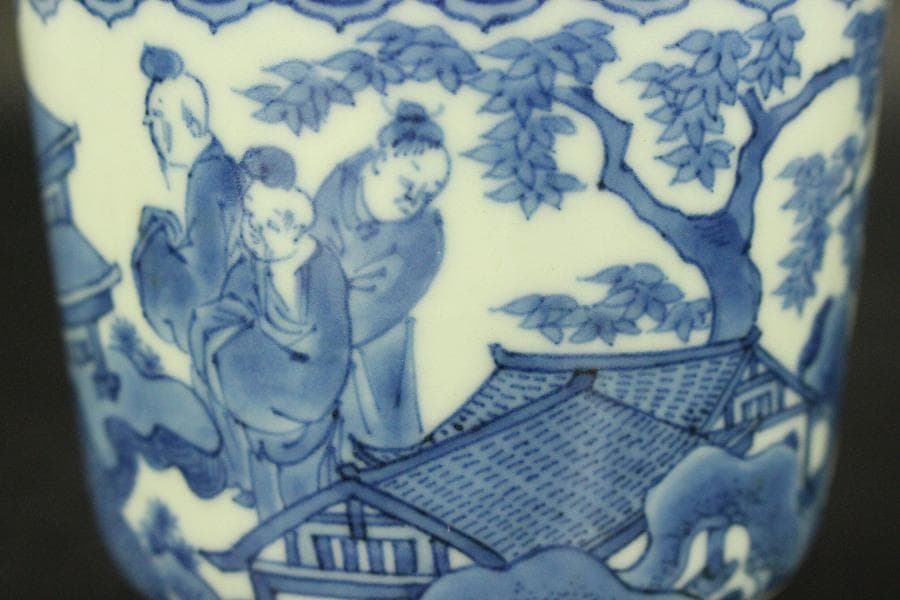 中国美術 碗 人物風景文様 染付(メ1708)