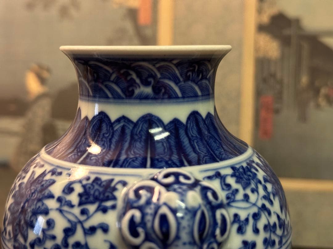 染付雙耳小壺 大清乾隆年製 清花瓶 箱付 中國