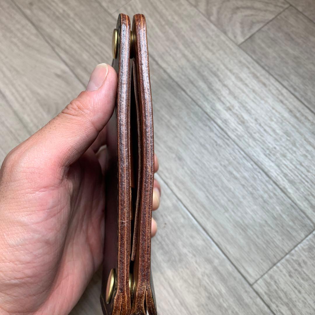 【茶芯】ブラック×ブラウン　トラッカーウォレットミドル　真鍮　お札を折らずに収納