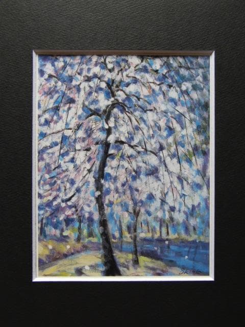 神道友貴子、【しだれ桜】、希少な額装用画集より、美品、新品額装付
