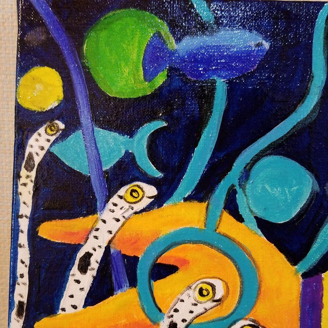 油絵 ゆうみ様専用 チンアナゴの間を泳ぐ仲良し魚