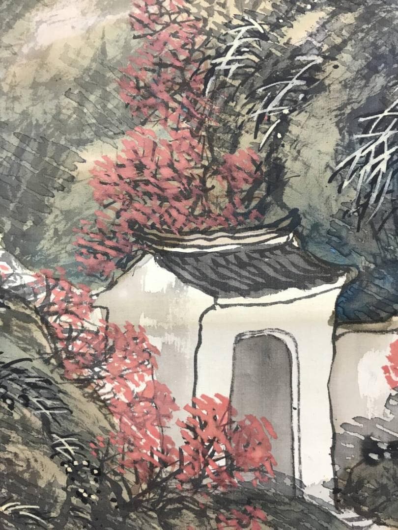 真作/高倉観崖/虎丘斜塔/雲岩寺塔/山水人物図/中国画/掛軸☆宝船☆AH-522