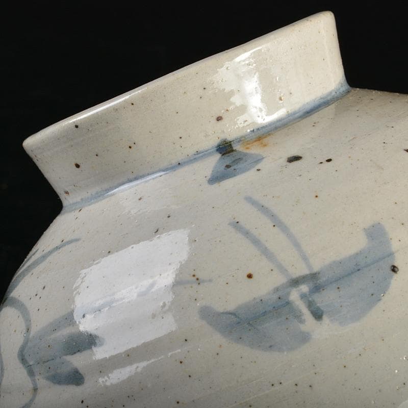 朝鮮美術李朝高麗白磁染付花文丸壷DR6758