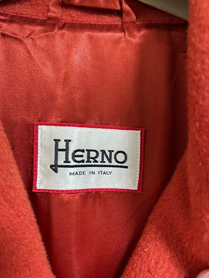 美品イタリア製HERNOヘルノベルト付き裏地プリントロングコート42