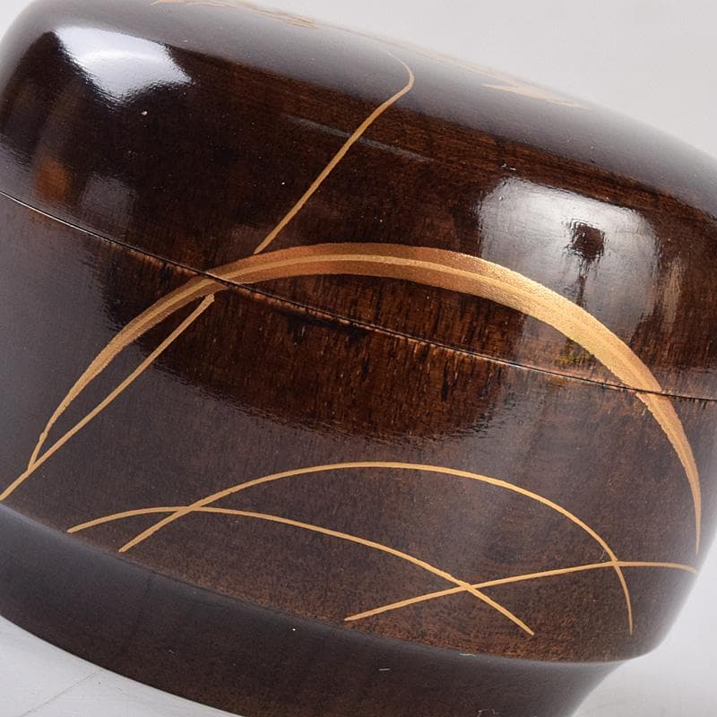 茶道具　山中塗　中村宗悦作　桜材　神代塗　稲穂雀蒔絵　丸香合　共箱　VR8978