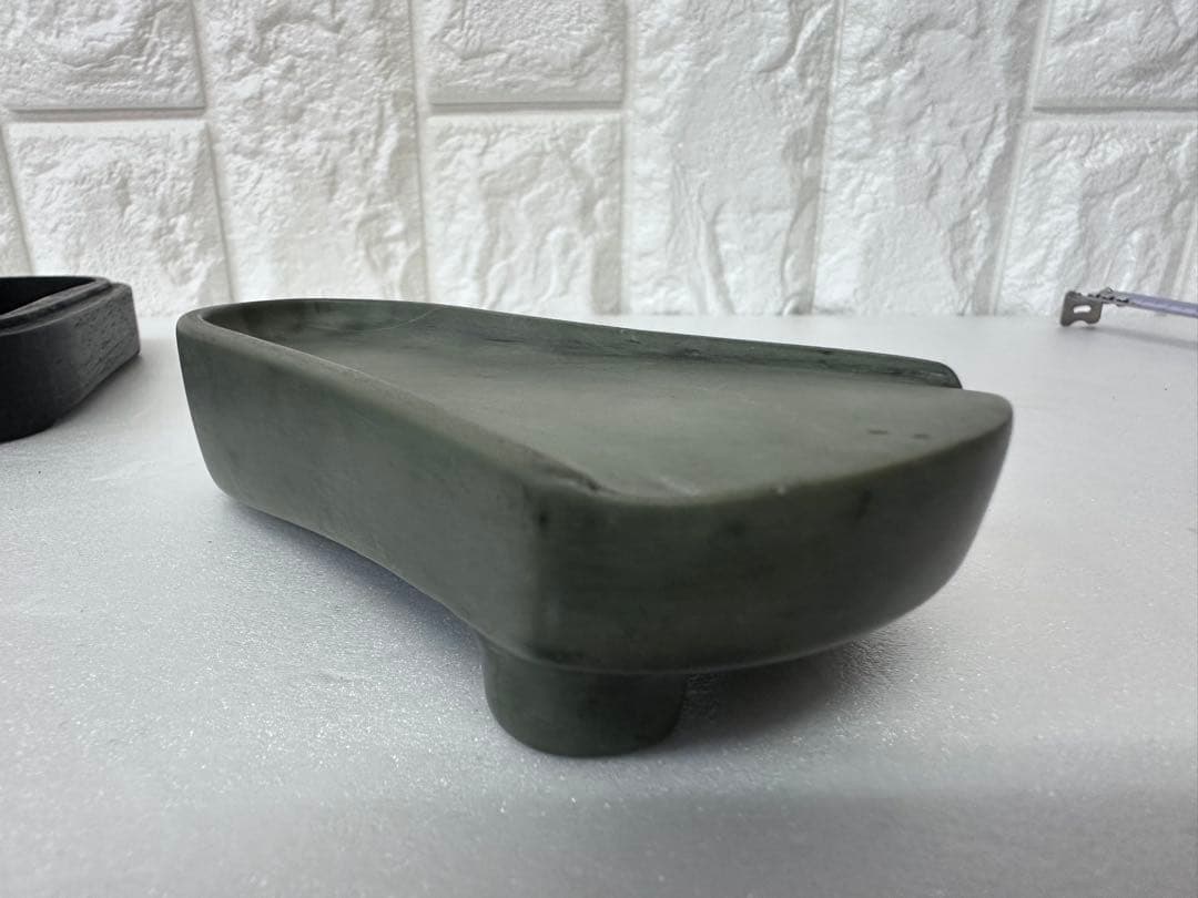 中国美術　硯　在銘　書道　唐木ケース　緑硯　骨董品　古道具