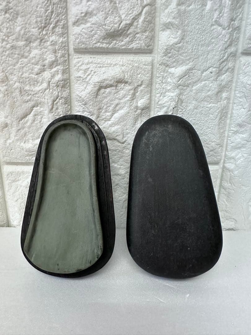 中国美術　硯　在銘　書道　唐木ケース　緑硯　骨董品　古道具