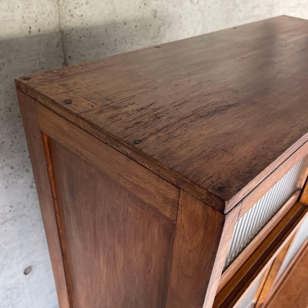 アンティーク 食器棚 置き台付き 希少な棚 ダイヤガラス 戸棚 昭和レトロ