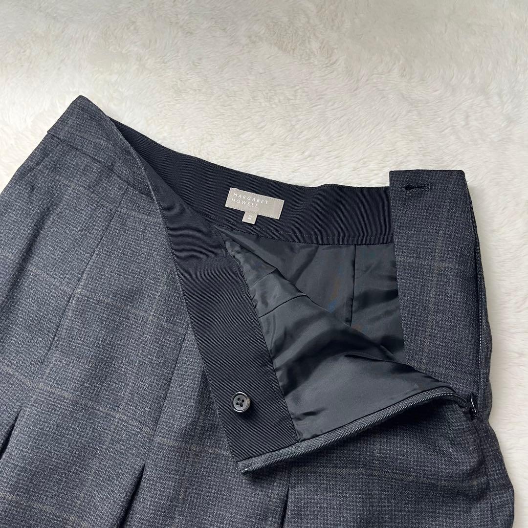 マーガレットハウエル　ウールプリーツスカート　チェック　L